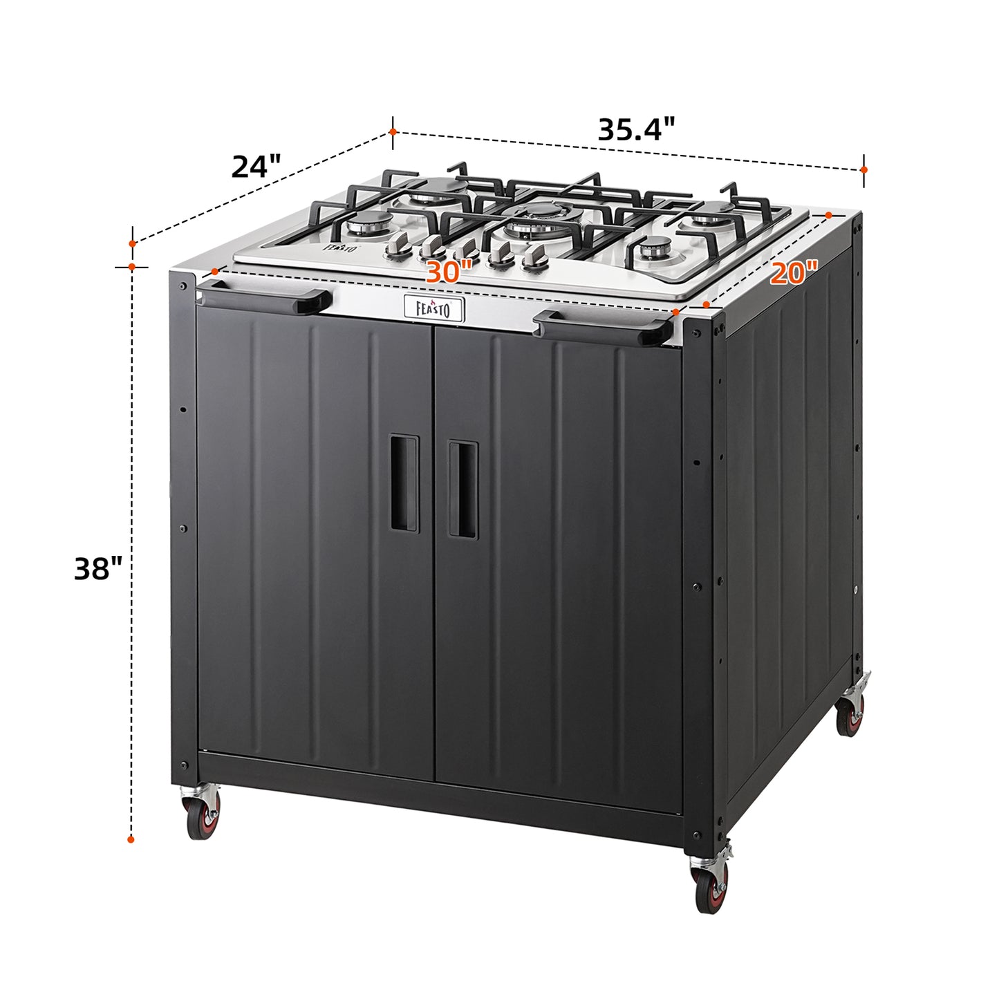 Feasto Gas Grill, Movable Outdoor Gas Stove Stainless Steel Top with Cabinet, 5 Burners with 36,200 BTUs, Outdoor Propane Grill for Outdoor Cooking