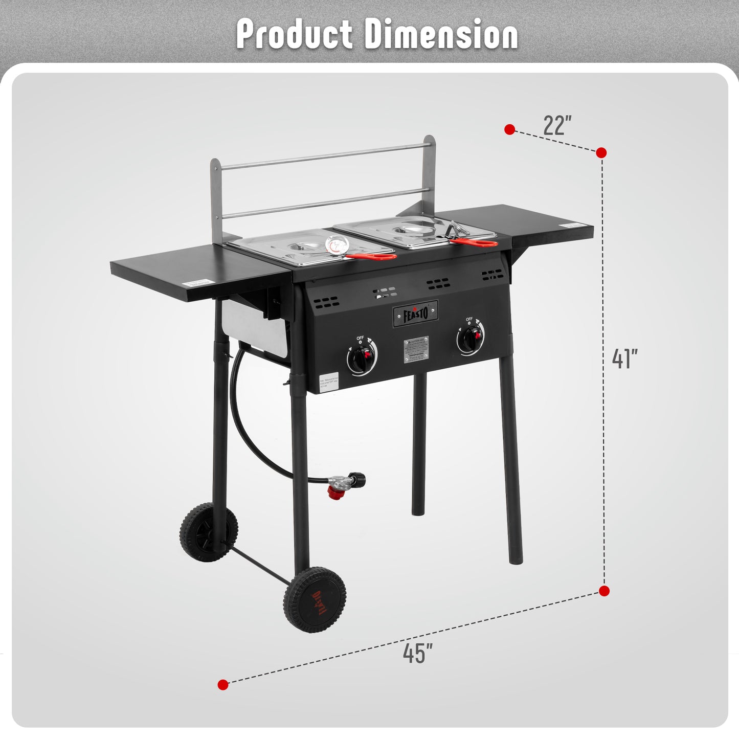 Feasto Outdoor Propane Deep Fryer,Dual Tank with Dual Independent Cast Iron Burners and Thermometers,Removable Fryer Pot,Baskets & Lids, Movable Propane Fryer Cart with Regulathor,50000 BTU