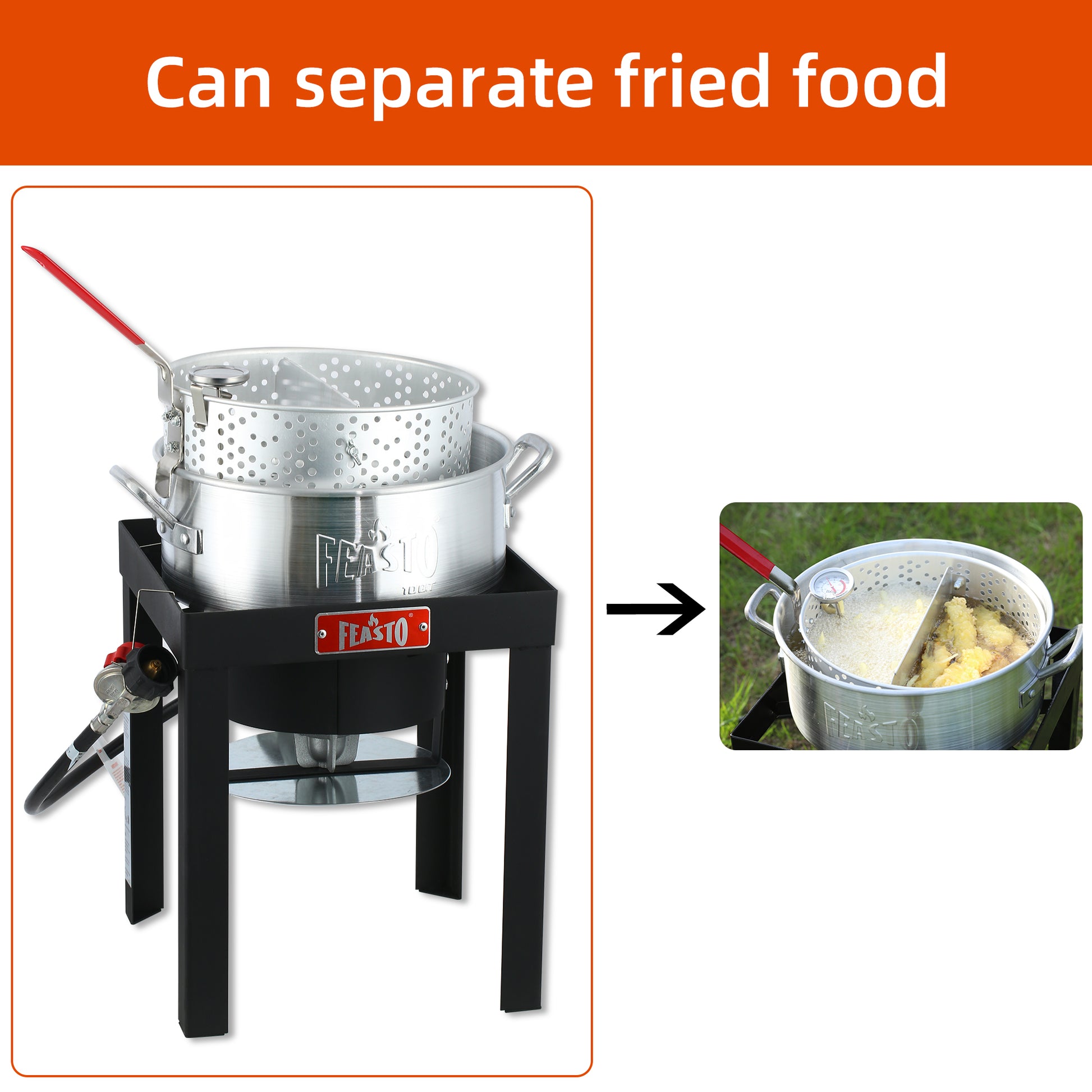 Feasto Turkey Fryer and Fish Boiler Set with 30 qt and 10 qt Aluminum