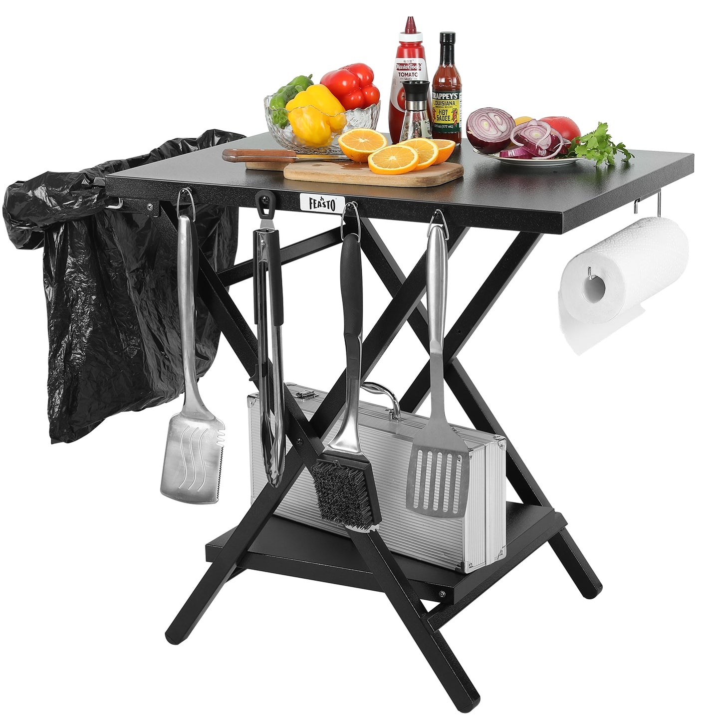 Feasto Large Folding Table Foldable Grill Stand and Pizza Oven Stand Portable Outdoor Food Prep Table Friendly to Storage Ideal for Camp or RV Black