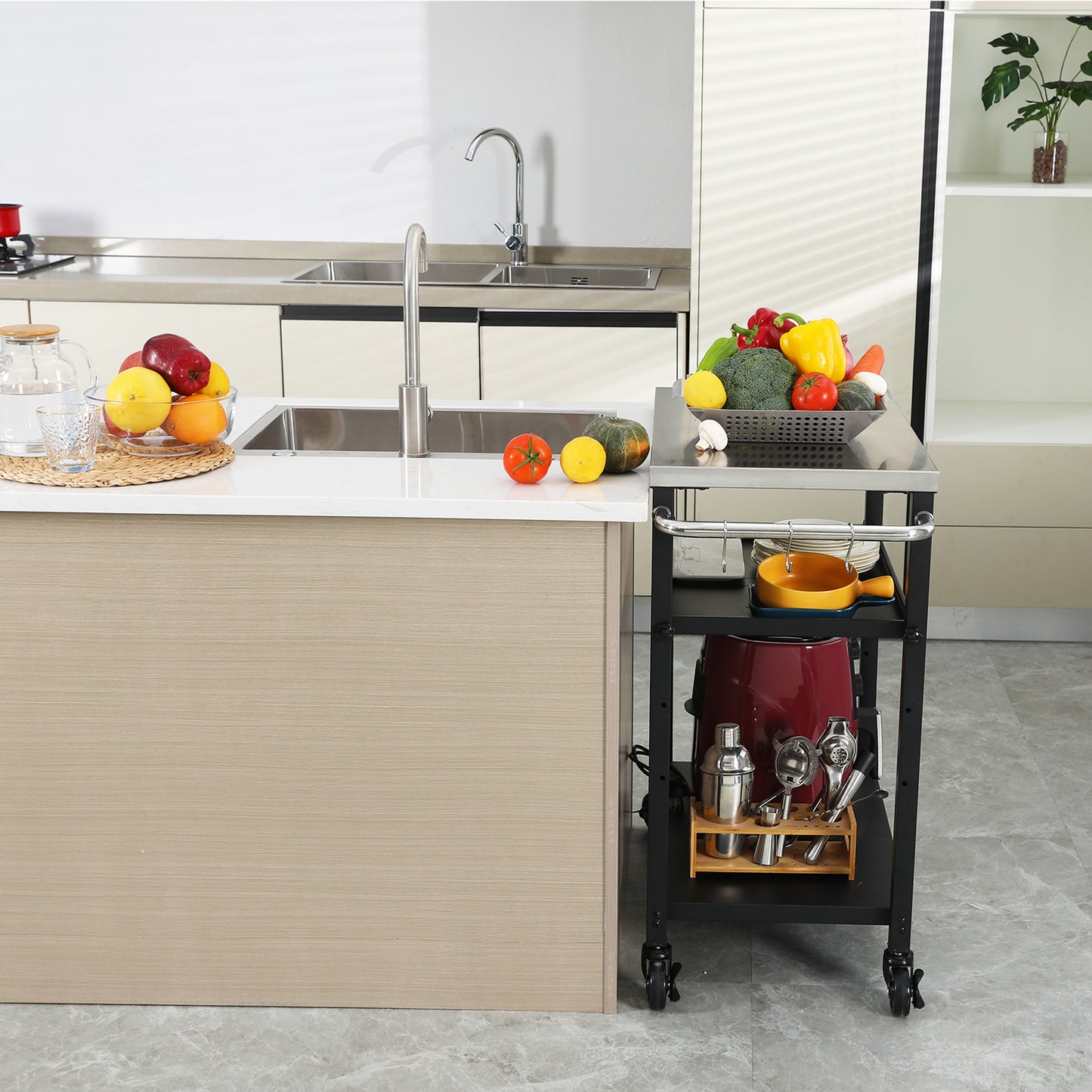 FEASTO Rolling 3-tier Adjustable Outdoor Pizza Oven Table and Food Pre –  Feastooutdoors