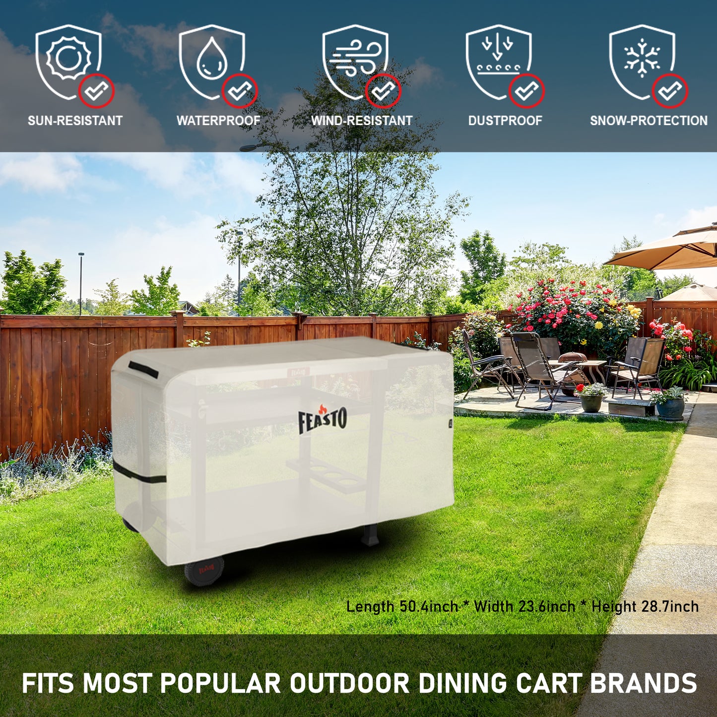 Outdoor Dining Cart Cover for Feasto Three-Shelf Movable Dining Cart Prep Table  Heavy Duty Waterproof Cover for Feasto Dining Cart Beige (L50.4” x W23.6” x H28.7”)